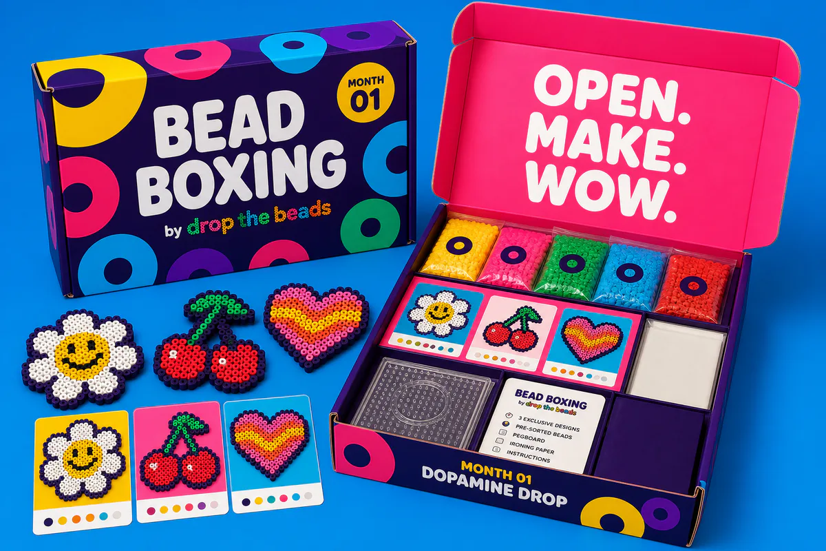 Drop the Beads monthly bead kit concept packaging