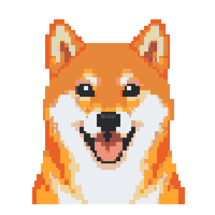 Shiba Inu converted into a clean pixel grid