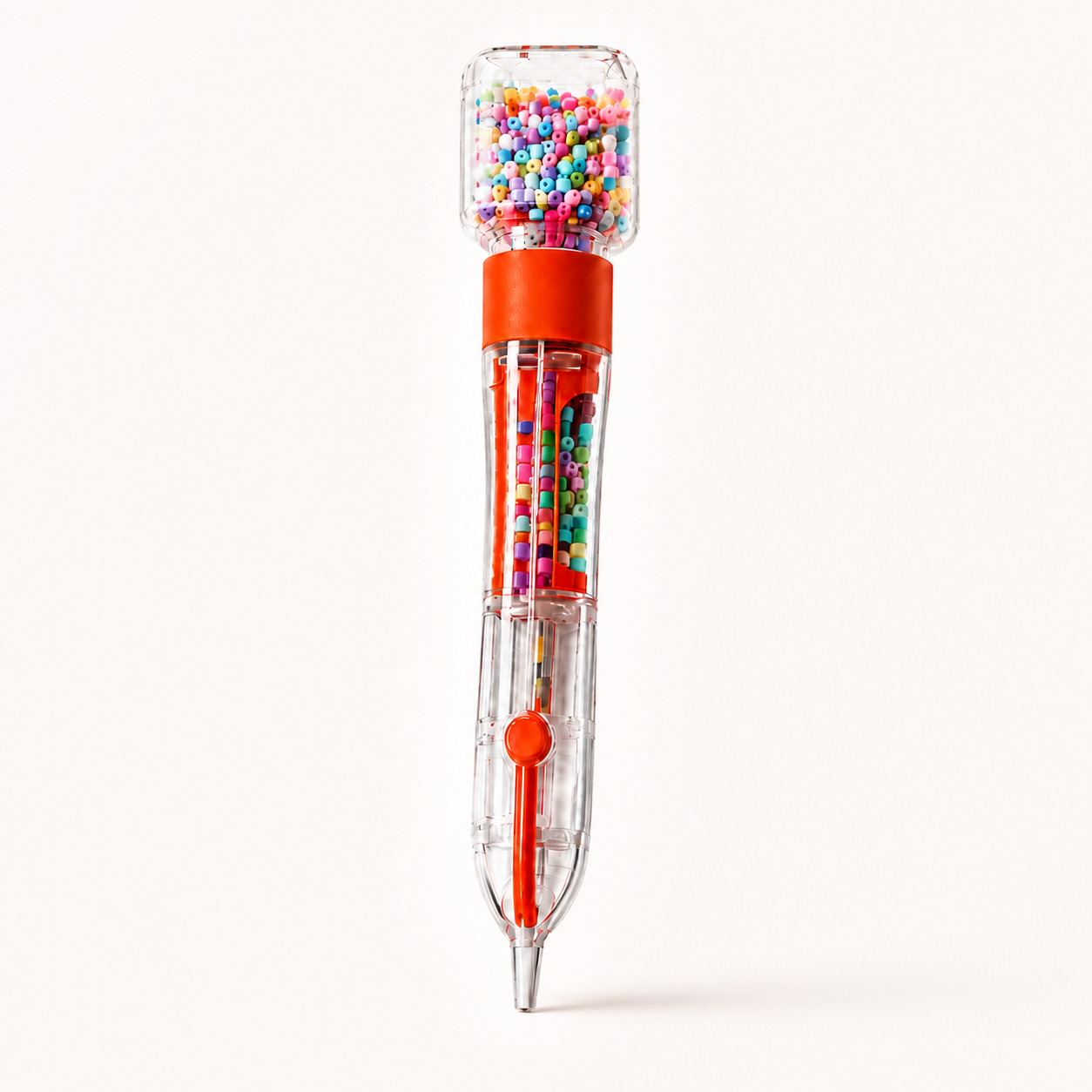 Upgraded clear fuse bead pen with orange button and colorful beads